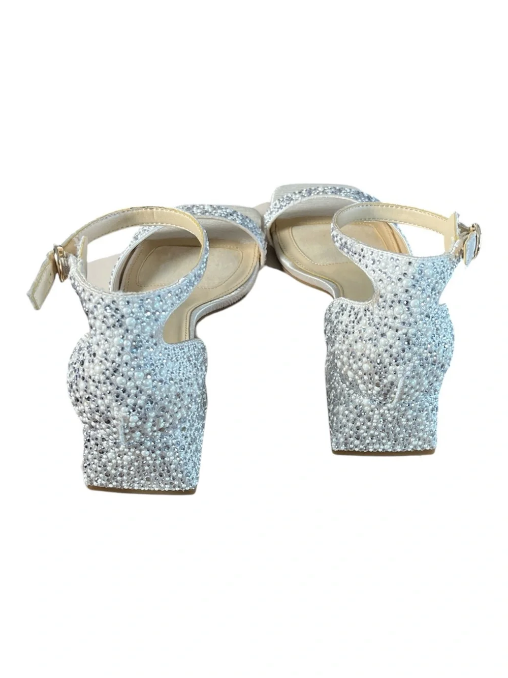 Alex Marie Ellise Rhinestone Pearl Embellished Silver Dress Sandals Heeled 7M